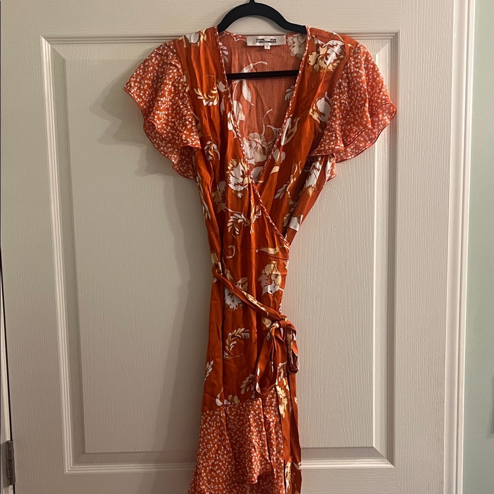 Diane vonFurstenberg classic wrap dress with flutter sleeve and floral print